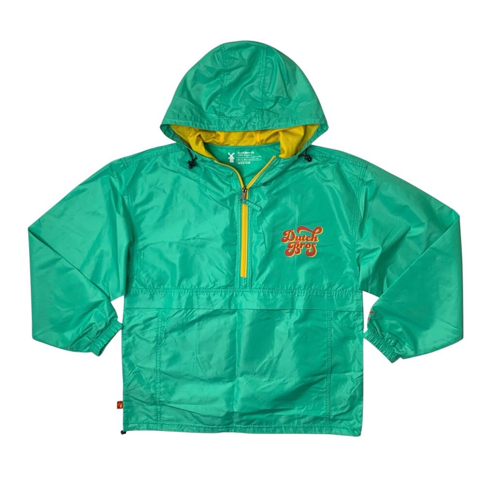 Dutch Bros Jacket Mens Medium Parakeet Green Half Zip Anorak‎ Windbreaker Hooded